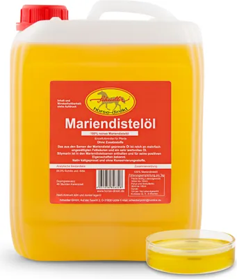 Produktbild von Mariendistelöl 5L Kanister Einzelfuttermittel für Pferde, Hunde & Katzen – Natürliche Nahrungsergänzung & kaltgepresst – Reich an Omega 6 und Vitamin E