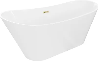 Produktbild von Mexen Dora freistehende Badewanne 160 x 75 cm, weiß, Überlauf gebürstetes Gold - 52071607500-55
