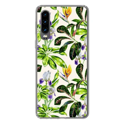 Produktbild von MuchoWow® Handyhülle Schutzhülle Hülle für Huawei P30 Blätter - Strelitzia - Blüte Silikon Softcase Handy Hülle - Kartenbesitzer