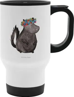 Produktbild von Mr. & Mrs. Panda Thermobecher Stinktier Mädchen - Weiß - Geschenk, Skunk, Wildtier, Namaste, Kaffee-Thermobecher, Yoga, To-Go-Becher, Raubtier, thermosbecher