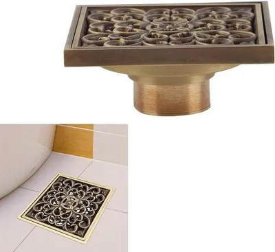 Obrázek produktu pro Starožitný mosazný čtvercový odtokový žlab 3,9 palce s odnímatelnou mřížkou a vintage designem