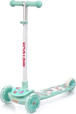 Produktbild von Dreirad-Kinderroller Meteor Funny – Bunte Leucht-LED-Räder, verstellbare Höhe, bis 50 kg, Mintgrün