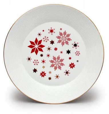 Obrázok produktu pre Thun 1794 Plytká miska, 30 cm, Lea, vianočné červené vločky, zlato, Thun