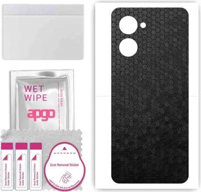 Produktbild von apgo Rückseite Schutzfolie, Skin, kompatibel mit Realme 10 Pro, Hinten Displayschutzfolie aus Vinylfolie, kratzfest, einfache Montage - Schwarze Honigwabe