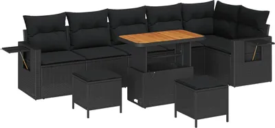Image de Ensemble de canapé de jardin 9 pcs Noir polyrotin