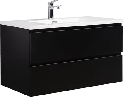 Image de Ensemble de meubles de salle de bain Badplaats avec lavabo et meuble sous lavabo Angela 90 x 48 cm noir mat - Meuble sous lavabo avec fermeture douce et lavabo, pré-monté