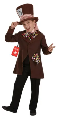 Hutmacher Kostüm für Jungen, Jacke mit Zylinder, Gr. M