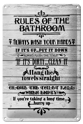 Produktbild von Blechschild Spruch 20x30cm rules of the bathroom wash hands