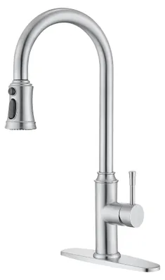 Image de Robinet de cuisine avec douchette extractible, pivotant à 360°, en acier inoxydable