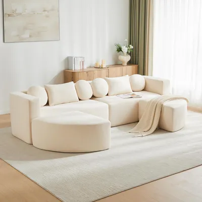 Produktbild von STILVORA Schlafcouch modular mit Schlaffunktion, Wohnzimmersofa vollkomprimiert aus Chenille, Sofa ohne Montage, Beige