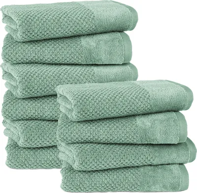 Produktbild von Pure Label 10-TLG Handtücher Set mit Aufhängeschlaufen aus Baumwolle, saugstark und weich | 10er Pack Handtücher 50x100 cm aus Baumwolle, Grün-Salbei