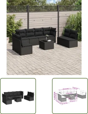 Produktbild von The Living Store 9-tlg. Garten-Sofagarnitur mit Kissen Schwarz Poly Rattan
