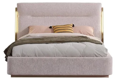 Immagine prodotto di Letto imbottito moderno con illuminazione a LED, in tessuto beige