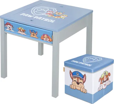 Produktbild von roba Kindersitzgruppe Paw Patrol - Tisch mit Wendeplatte + Sitzhocker für Kinder ab 18 Monaten - Sitzmöbel im Motiv der Serien Hunde - Holz grau blau