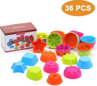 Produktbild von 36 Silikon-Muffinförmchen, wiederverwendbare Silikon-Backförmchen, Muffinförmchen, Cupcake-Förmchen (9 Formen)