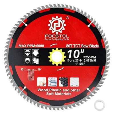 Immagine prodotto di Disco circolare per legno, 255 mm x 25,4/15,875 mm, 80 denti, adatto per compensato, pannelli di particelle e materiali plastici
