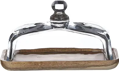 Obrázek produktu pro Máslenka, skleněné víko, elegantní design, akáciové dřevo