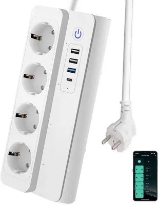 Immagine prodotto di Presa intelligente 3.0 con 4 prese di corrente AC, 1 caricabatterie USB-C (PD 20 W) e 3 porte USB-A, con una corrente massima di 16 A