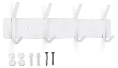 Immagine prodotto di Gancio appendiabiti da parete, barra appendiabiti in metallo, colore bianco, 4 ganci, 25 cm