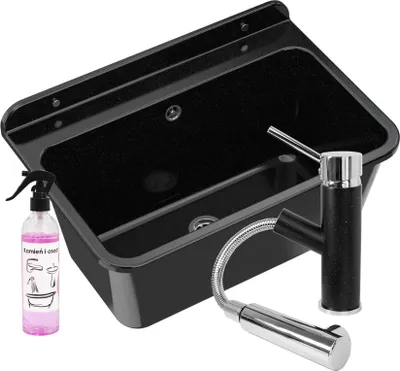 Immagine prodotto di Granitan | Lavabo - Lavello 61x41x30 cm - Lavello nero - Miscelatore CADO - con sifone - LARGE