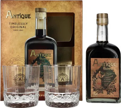 Image de Badel Antique Pelinkovac Premium Herbal Liqueur 35% Vol. 0,7l en boîte cadeau avec 2 Verres