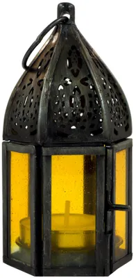 Produktbild von Orientalische Metall/Glas Laterne in Marrokanischem Design, Windlicht Klein, Mehrfarbig, Glas,Metall,Eisen, Farbe: Gelb, 11,5*5*5 cm