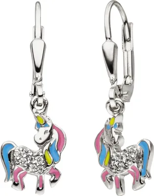 Produktbild von JOBO Kinder Ohrhänger Einhorn 925 Silber 14 Zirkonia Ohrringe Kinderohrringe