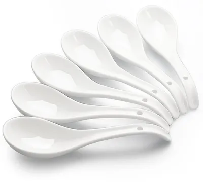 Image de Ensemble de 6 cuillères en céramique, couleur blanche