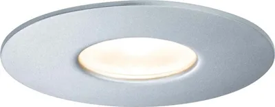 Imagen del producto de Faro exterior o para baño/ducha de la marca Paulmann. Lámpara empotrable para interiores, con protección IP44. Disponible en dos opciones: (600 lúmenes, 3000K) o (660 lúmenes, 4000K). Potencia: 5,3W. Voltaje: 230V. Ángulo de luz: 55°. Color: plateado. Material: metal y acrílico