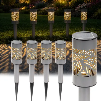 Produktbild von LUMILED 5er Set Solarleuchte für Außen 40cm LED Garten Solarlampe Warmweiß 2700K IP44 Solar Gartenleuchten mit Dämmerungssensor Dekorative Gartenlampe zum Einstecken für Terrasse Weg Beet Grau 5 Stück Wegeleuchte Gartenbeleuchtung