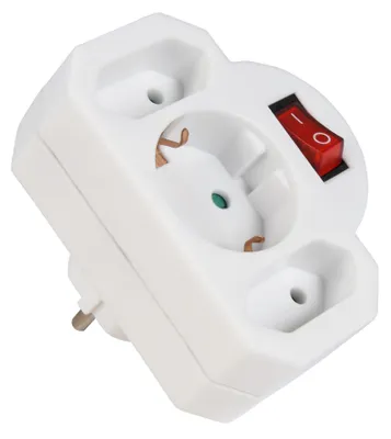 Produktbild von Steckdosenadapter, 2x Euro, 1x Schutzkontaktdose, mit Schalter, weiß