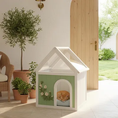 Immagine prodotto di Elegante cuccia per gatti e piccoli cani, realizzata in legno massello , in stile cottage (colore: verde menta)