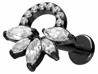 Produktbild von Ohrpiercing, Nasenpiercing Titan Labret mit Push Fit KRISTALLRASSEL Schwarz Stablänge: 8mm | Stabstärke: 1,2mm