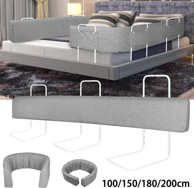 Produktbild von XINZI Rausfallschutz Bett Bettgitter für Kleinkinder Höhenverstellbar Bettkantenschutz mit Reißverschluss und Druckknopfleiste Tragbare (100 cm, grau)
