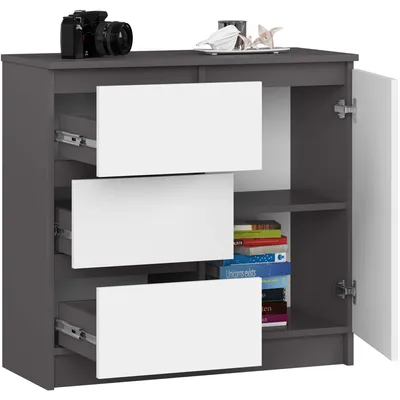 Obrázok produktu pre Komoda 80 cm s 3 zásuvkami a 1 dvierkami, príborník, skriňa, 77 cm vysoká