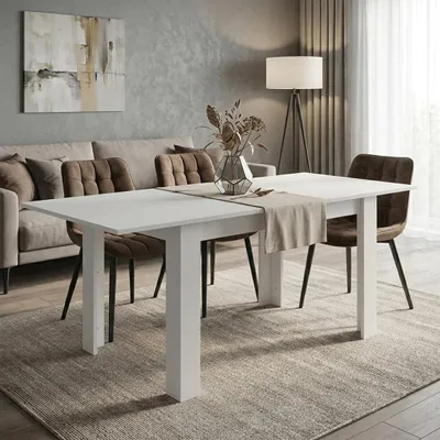 Produktbild von Krok Wood Ausziehbarer Esstisch Lora 120x70х76 cm (160(120+40) x70x76 cm), Küchentisch farbe Weiß aus laminierter Spanplatte