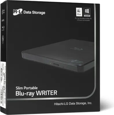 Obrázok produktu pre Hitachi-LG Slim Portable Blu-ray Writer, Čierna, Podávač, Tablet, Blu-Ray RW, USB 2.0, 60000 h