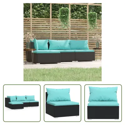 Produktbild von The Living Store 4-tlg. Garten-Lounge-Set mit Kissen Schwarz Poly Rattan