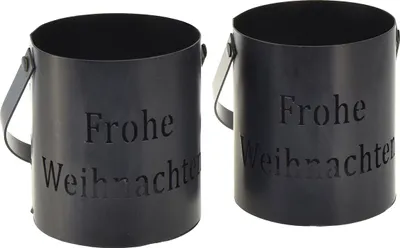 Produktbild von Weihnachtliches Windlicht aus Metall mit Henkel und Schriftzug, 2 Stück