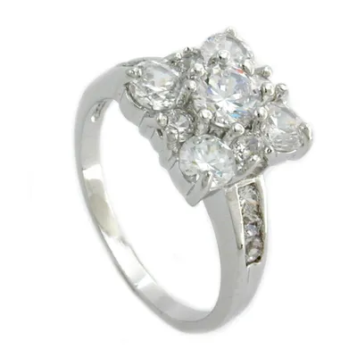 Produktbild von Ring 11x11mm Viereck mit weißen Zirkonias rhodiniert Ringgröße 60 silber 11mm
