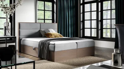 Produktbild von Boxspringbett Bett LAMBROS 140x200cm Dunkel Eiche Stoff Grau inkl. Bettkasten
