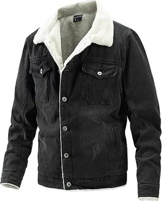Produktbild von ASKSA Herren Jeansjacke Teddyfutter Warm Freizeitjacke, Schwarz, 2XL