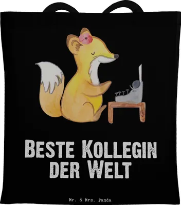 Produktbild von Mr. & Mrs. Panda Tote Bag Fuchs Beste Kollegin der Welt - Schwarz - Geschenk, Freundin, Jutebeutel, Beruf, Tragetasche, Tasche, Schultasche, Dankeschön, Uni, Arbeit