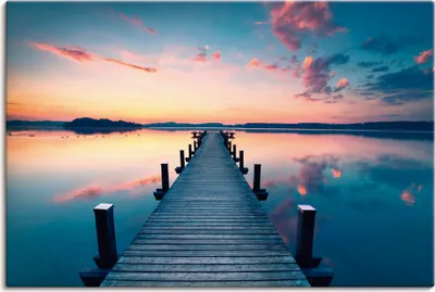 Produktbild von ARTland Leinwandbild Langer Pier am See im Sonnenaufgang Größe: 120x80 cm