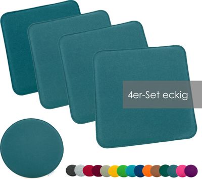 heimtexland ® Sitzkissen Set Filz Stuhlkissen Stuhlauflage Filzkissen Stuhl Polster Kissen Typ631 4er Set 35 x 35 cm Eckig Petrol