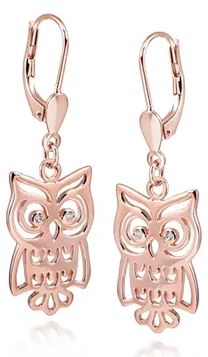 Produktbild von MATERIA Zirkonia Brisuren Ohrringe Eulen Rosegold GUFO - 925 Silber Ohrhänger vergoldet inkl. Schmuckschachtel #SO-247