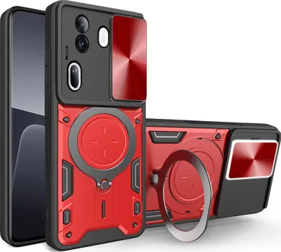 Immagine prodotto di Custodia per Oppo Reno11 Pro Custodia resistente a doppio strato con copertura della fotocamera e supporto ad anello Rosso