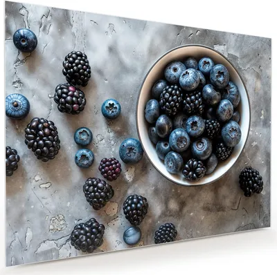Produktbild von Glasbild 120x90cm in XXL für Wohnzimmer, Schlafzimmer Motiv Heidelbeeren Brombeeren