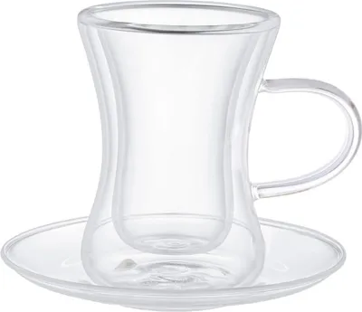 Image de Verres à thé double paroi Set de 4 pièces avec anse 80 ml - Verre résistant à la chaleur Transparent