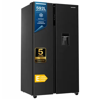 Produktbild von Heinner HSBS-HM592NFDXWDE++, Freistehend, Amerikanische Tür, Schwarz, 2 Tür(en), Berührung, LED